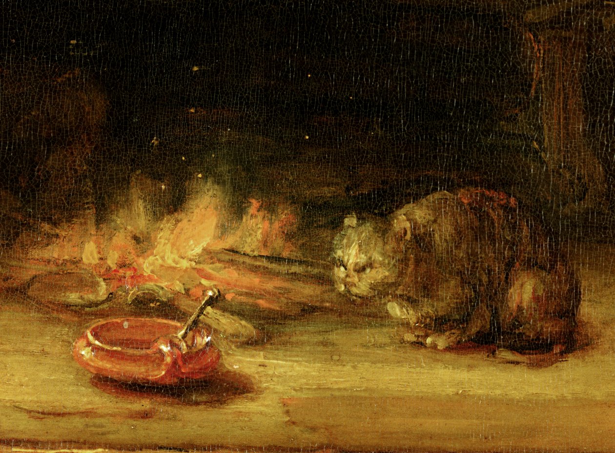 Gato, detalhe da Sagrada Família com uma Cortina, 1646 (ver 244315) de Rembrandt van Rijn