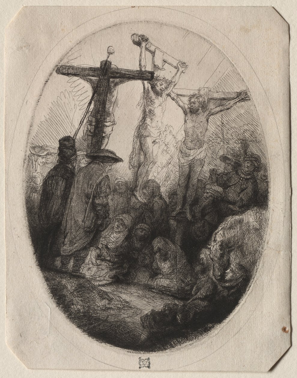 Cristo Crucificado Entre Dois Ladrões: Uma Placa Oval de Rembrandt van Rijn