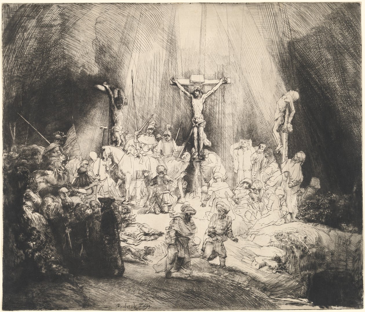 Cristo Crucificado entre os Dois Ladrões (As Três Cruzes) de Rembrandt van Rijn