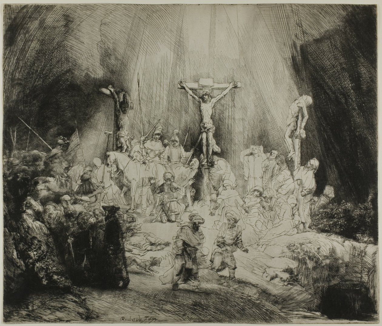 Cristo Crucificado entre os Dois Ladrões: "As Três Cruzes" de Rembrandt van Rijn