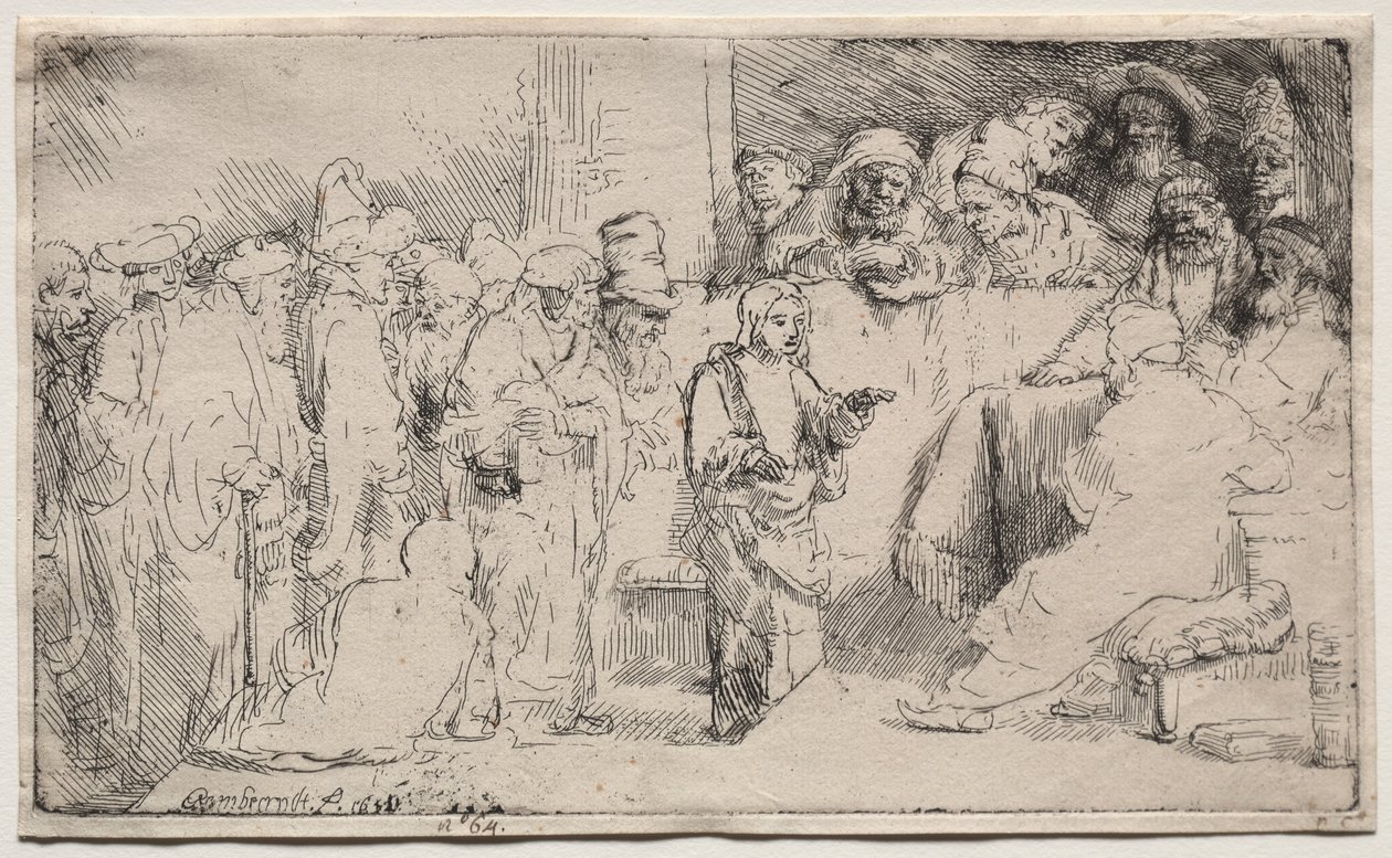Cristo disputando com os médicos: um esboço de Rembrandt van Rijn