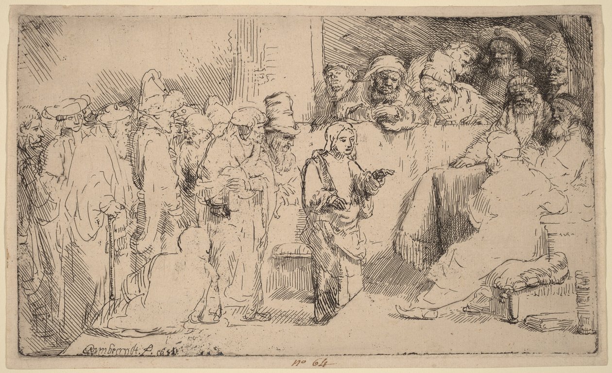 Cristo a debater com os doutores: um esboço de Rembrandt van Rijn