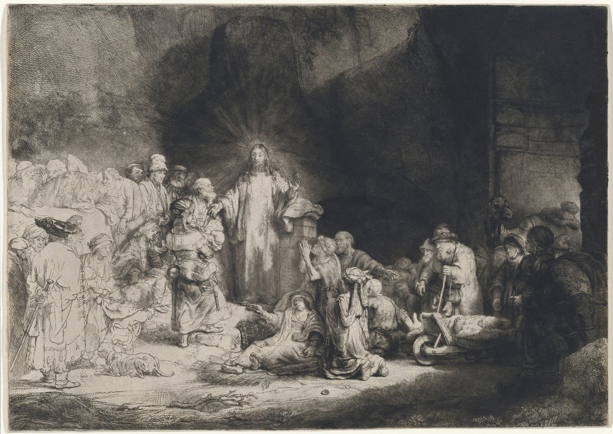 Cristo a Pregar (A Gravura dos Cem Gulden) de Rembrandt van Rijn