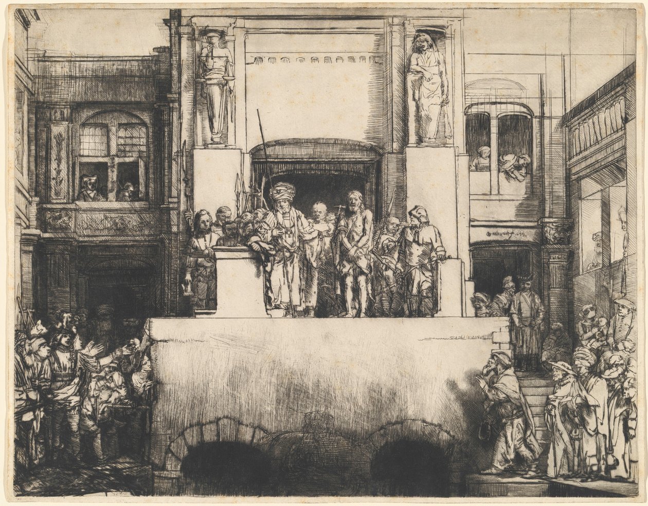 Cristo Apresentado ao Povo: Prato retangular de Rembrandt van Rijn