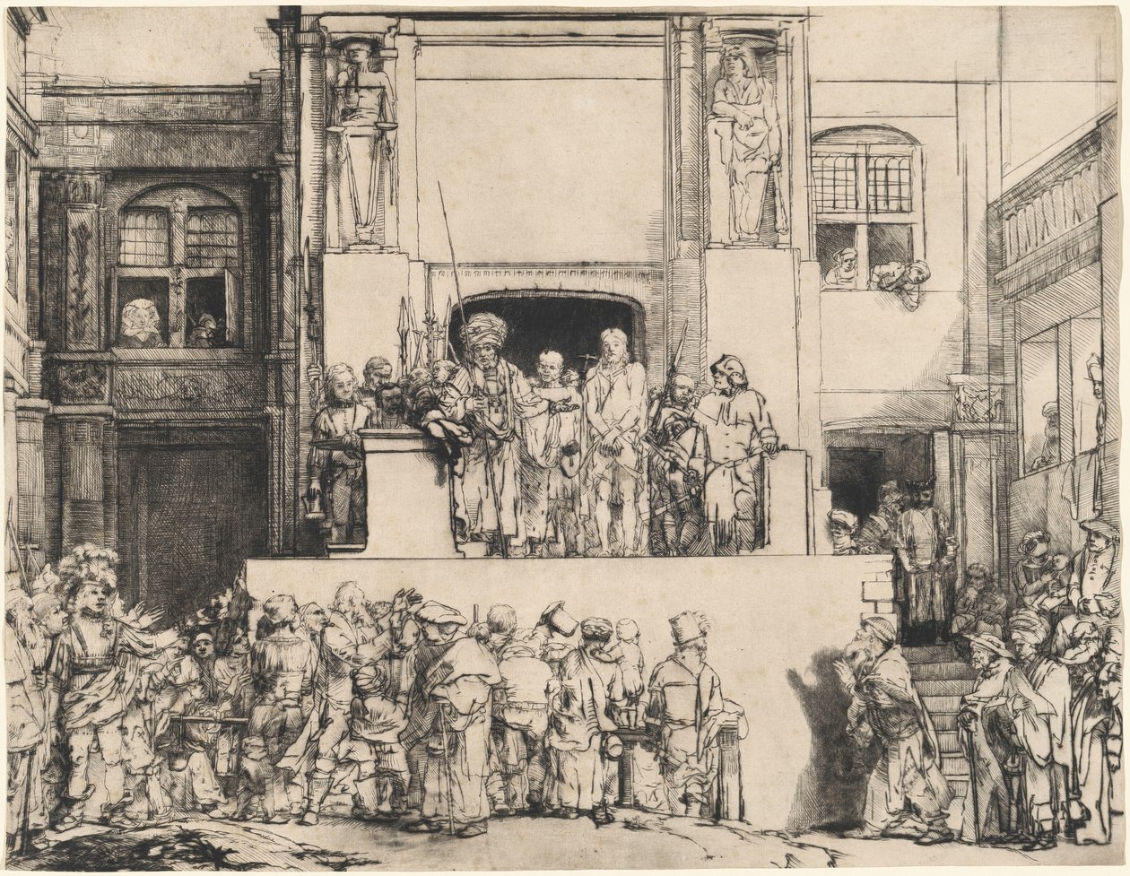 Cristo Apresentado ao Povo: Prato retangular de Rembrandt van Rijn