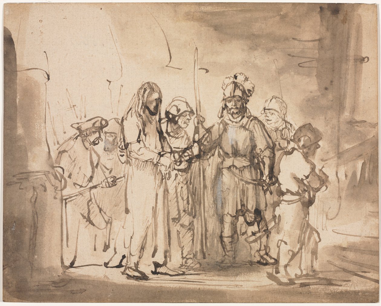 Cristo levado diante de Caifás, c. 1641-1642. de Rembrandt van Rijn