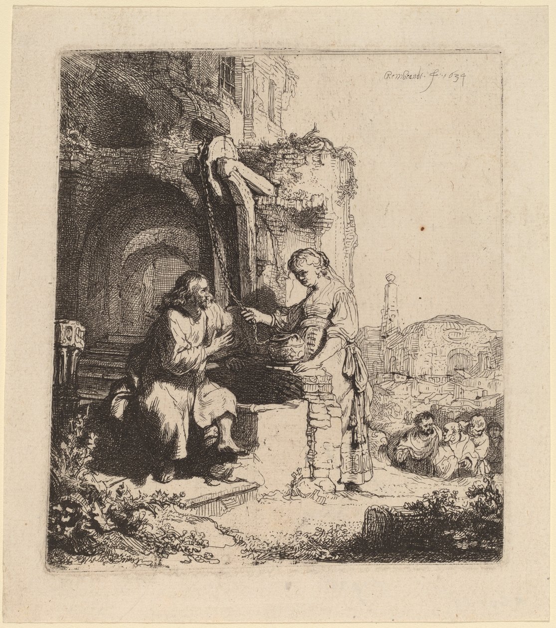 Cristo e a mulher de Samaria entre ruínas de Rembrandt van Rijn