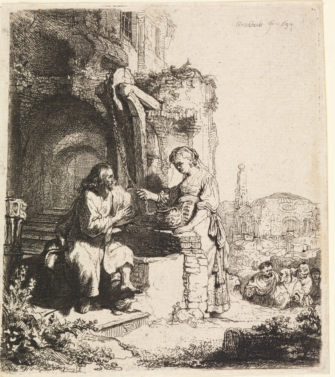 Cristo e a mulher de Samaria entre ruínas de Rembrandt van Rijn