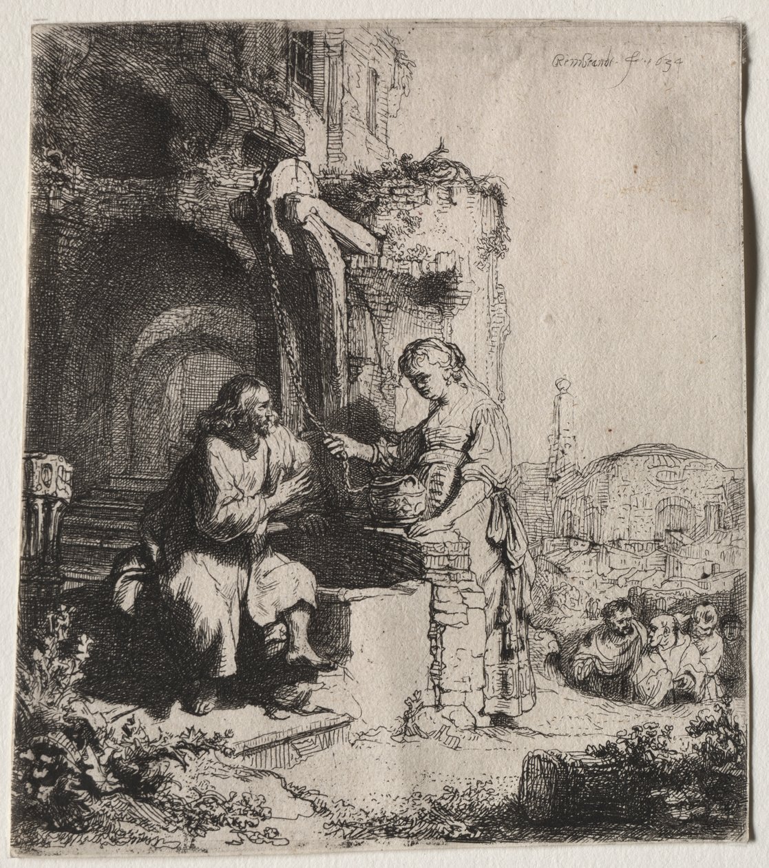 Cristo e a mulher de Samaria entre ruínas de Rembrandt van Rijn