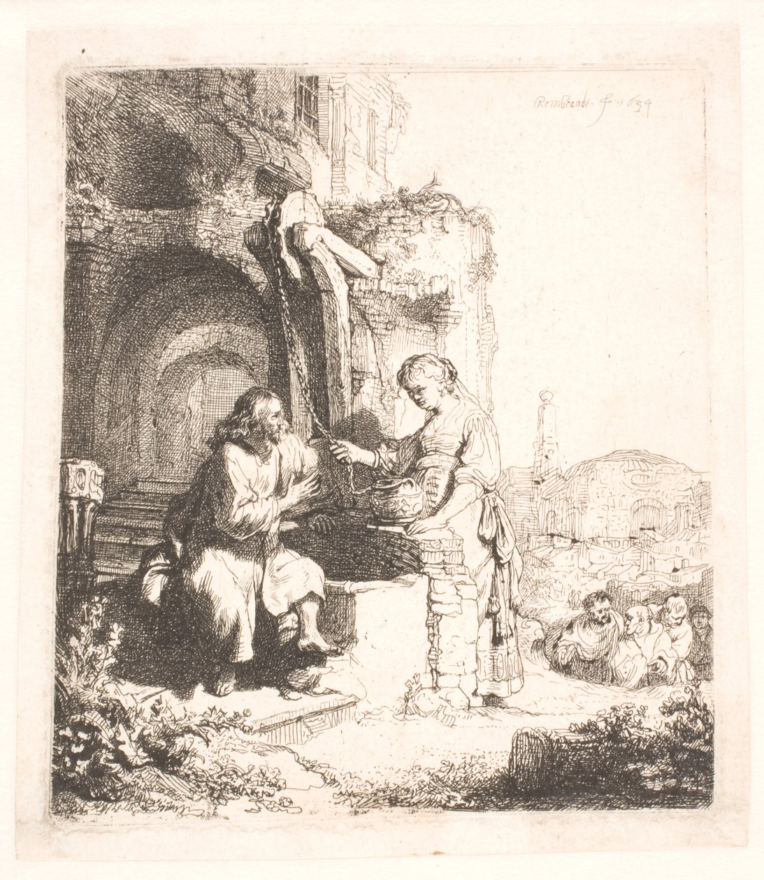 Cristo e a mulher de Samaria: entre ruínas de Rembrandt van Rijn