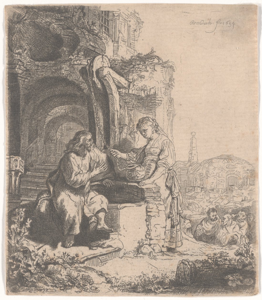 Cristo e a mulher de Samaria entre as ruínas, 1634 de Rembrandt van Rijn