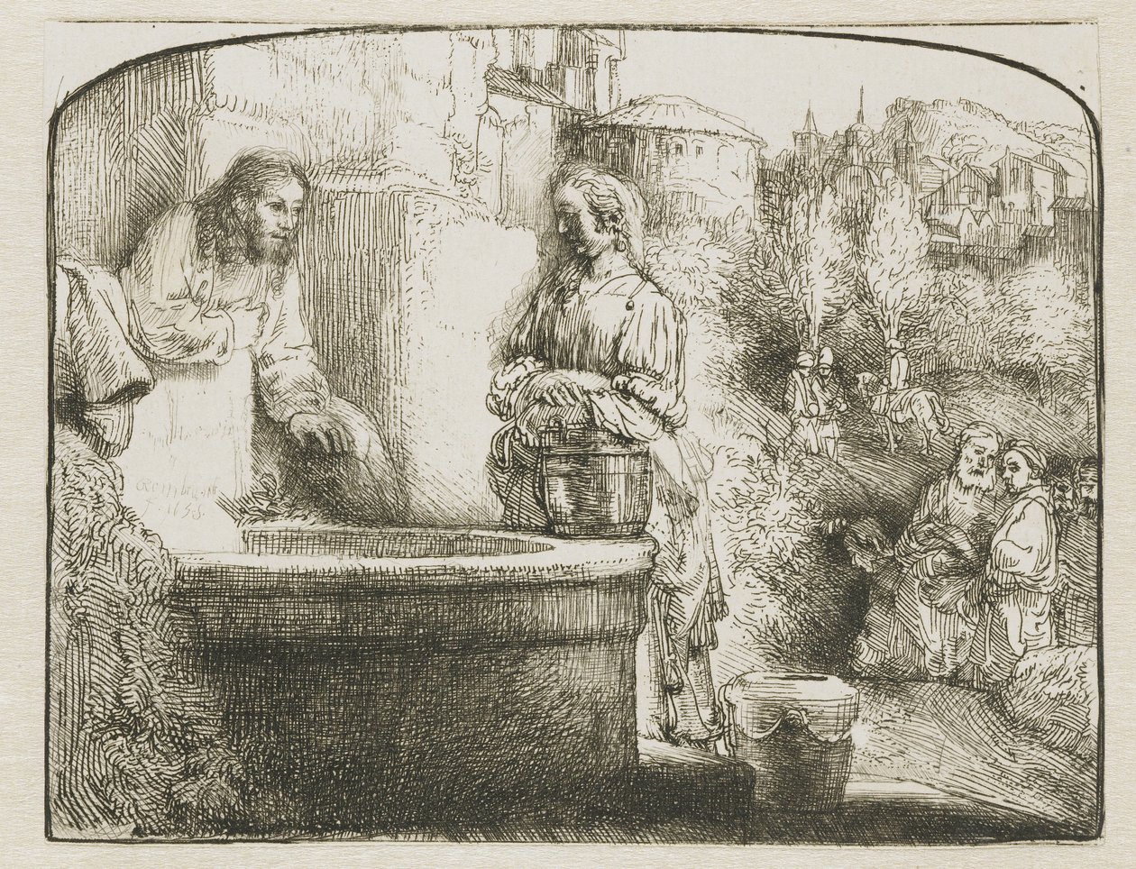 Cristo e a mulher de Samaria: uma estampa arqueada de Rembrandt van Rijn