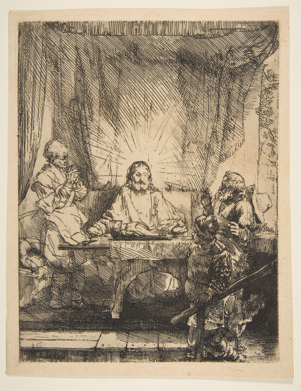 Cristo em Emaús: A Placa Maior, 1654. de Rembrandt van Rijn