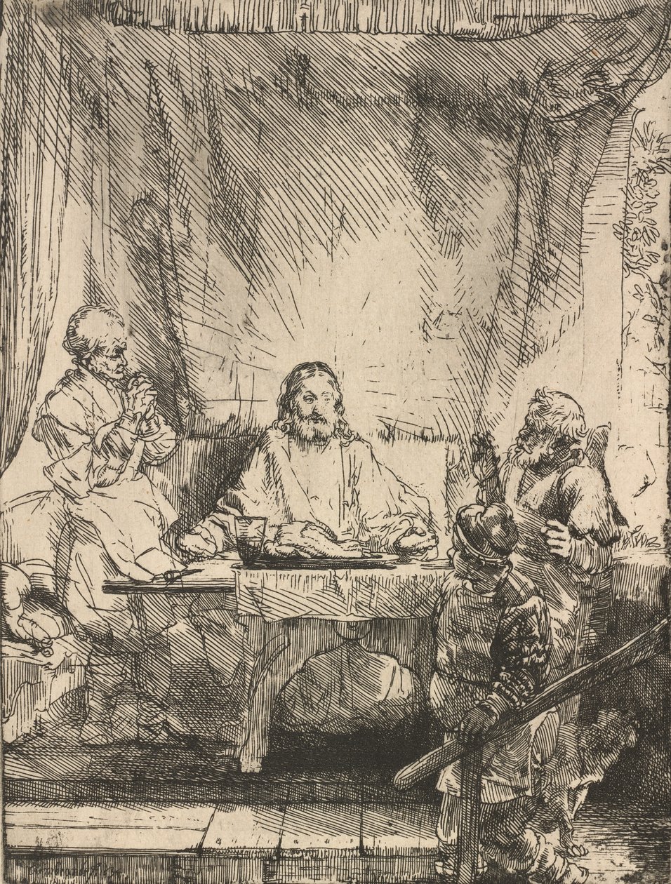 Cristo em Emaús: a Placa Maior, 1654. de Rembrandt van Rijn