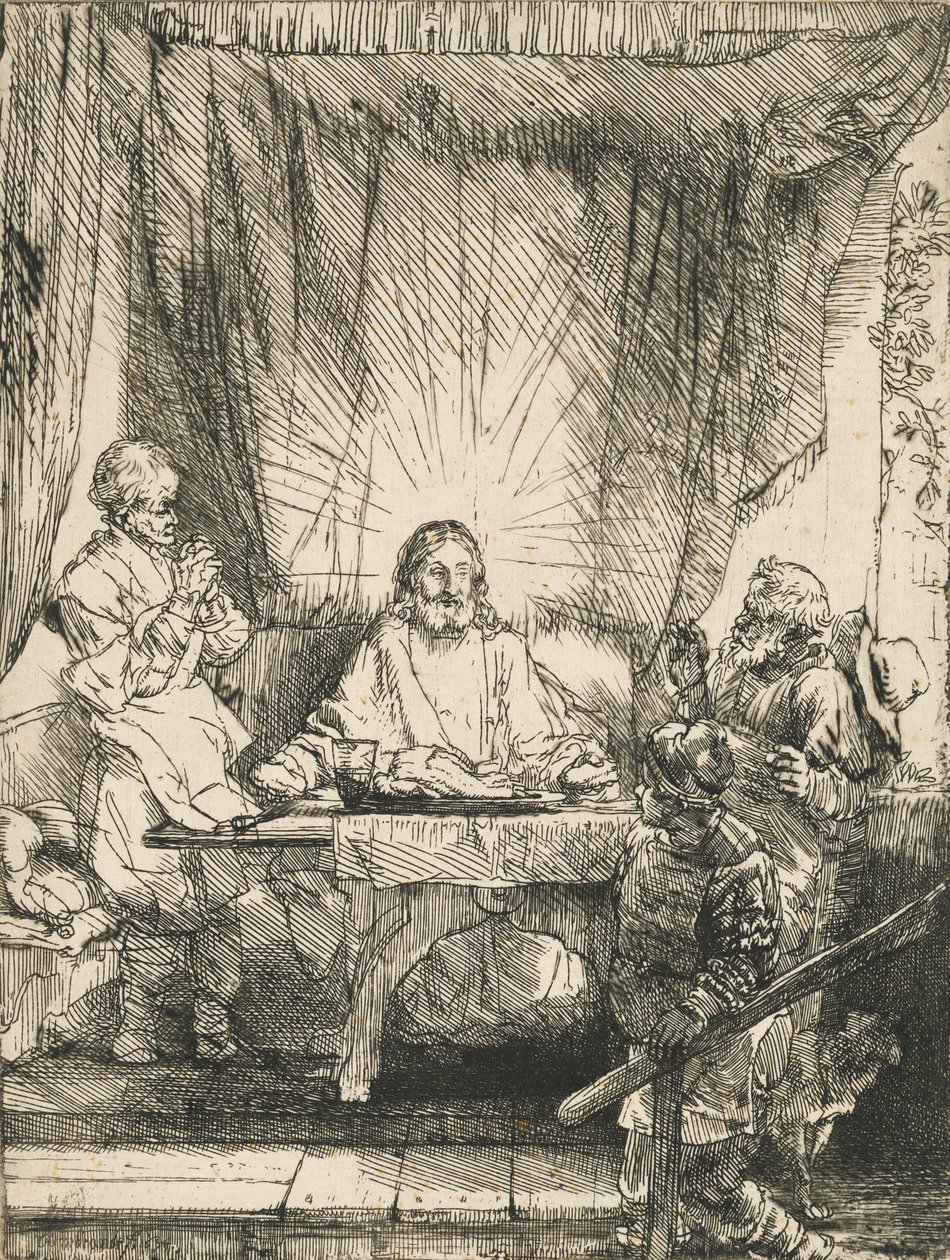 Cristo em Emaús: a Placa Maior, 1654. de Rembrandt van Rijn