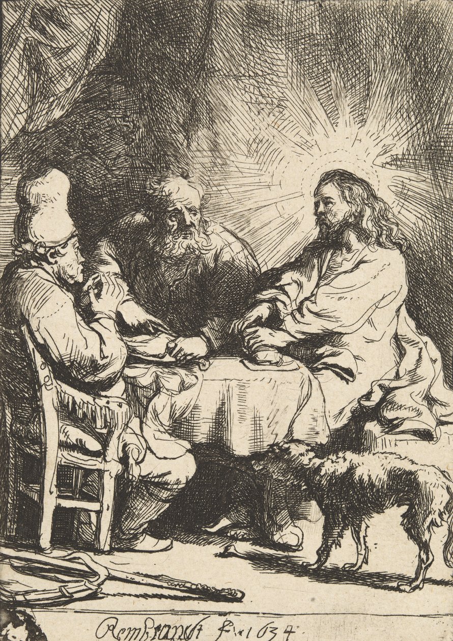 Cristo em Emaús: a Placa Menor, 1634. de Rembrandt van Rijn
