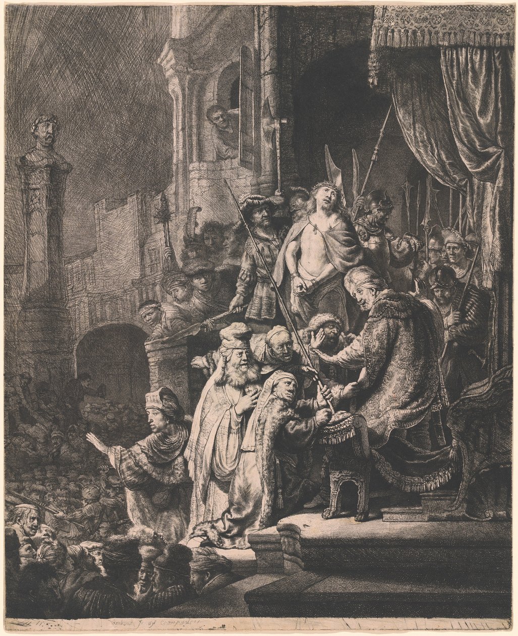 Cristo perante Pilatos: Gravura de grandes dimensões de Rembrandt van Rijn