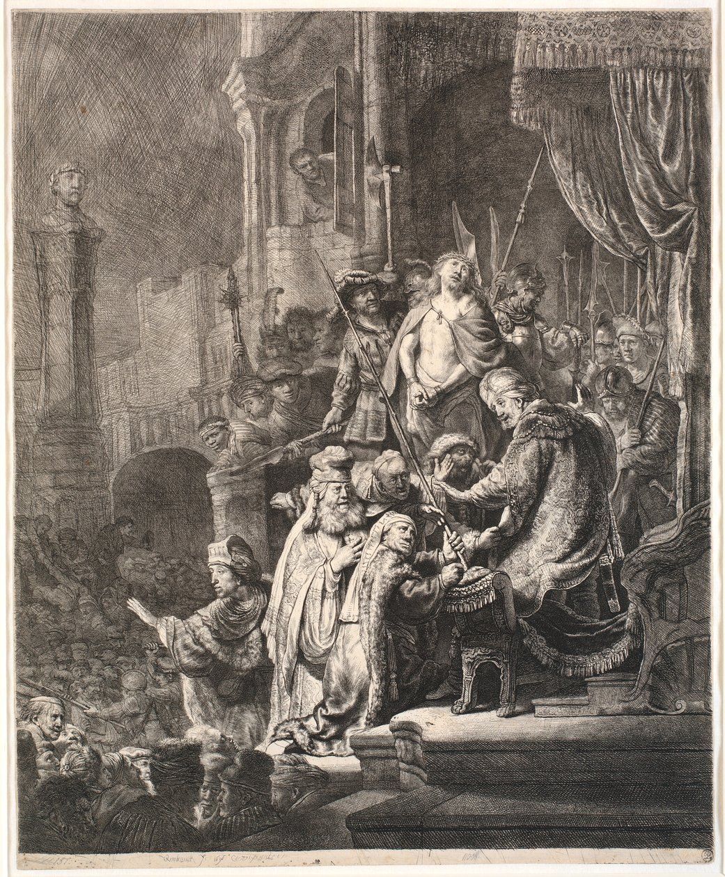 Jesus diante de Pilatos: prato grande de Rembrandt van Rijn