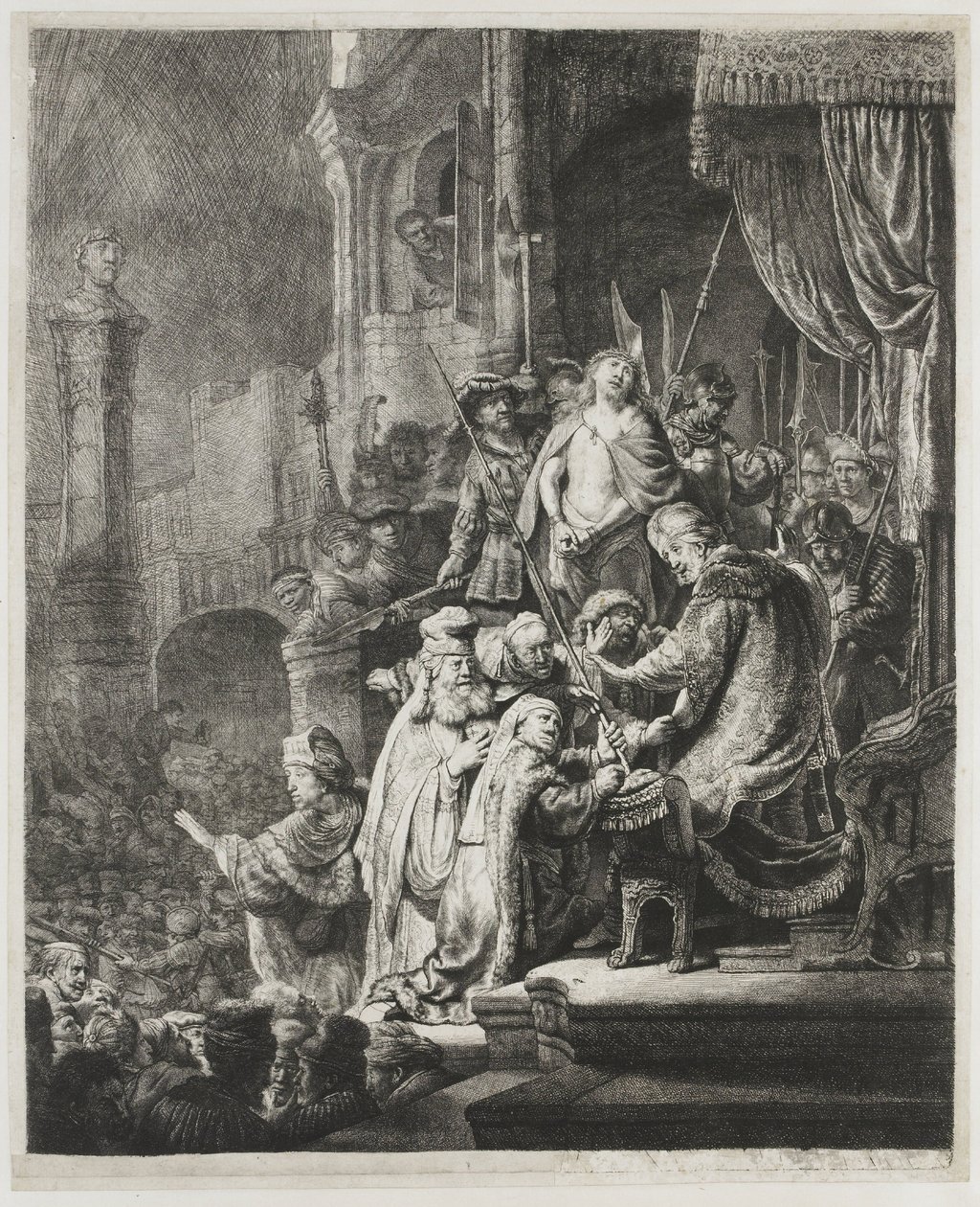 Cristo perante Pilatos: gravura de grandes dimensões de Rembrandt van Rijn