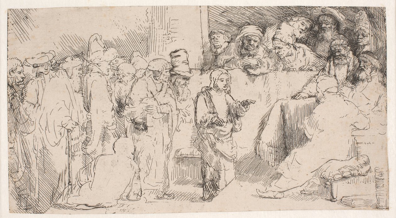 Cristo a debater com os doutores: um esboço de Rembrandt van Rijn