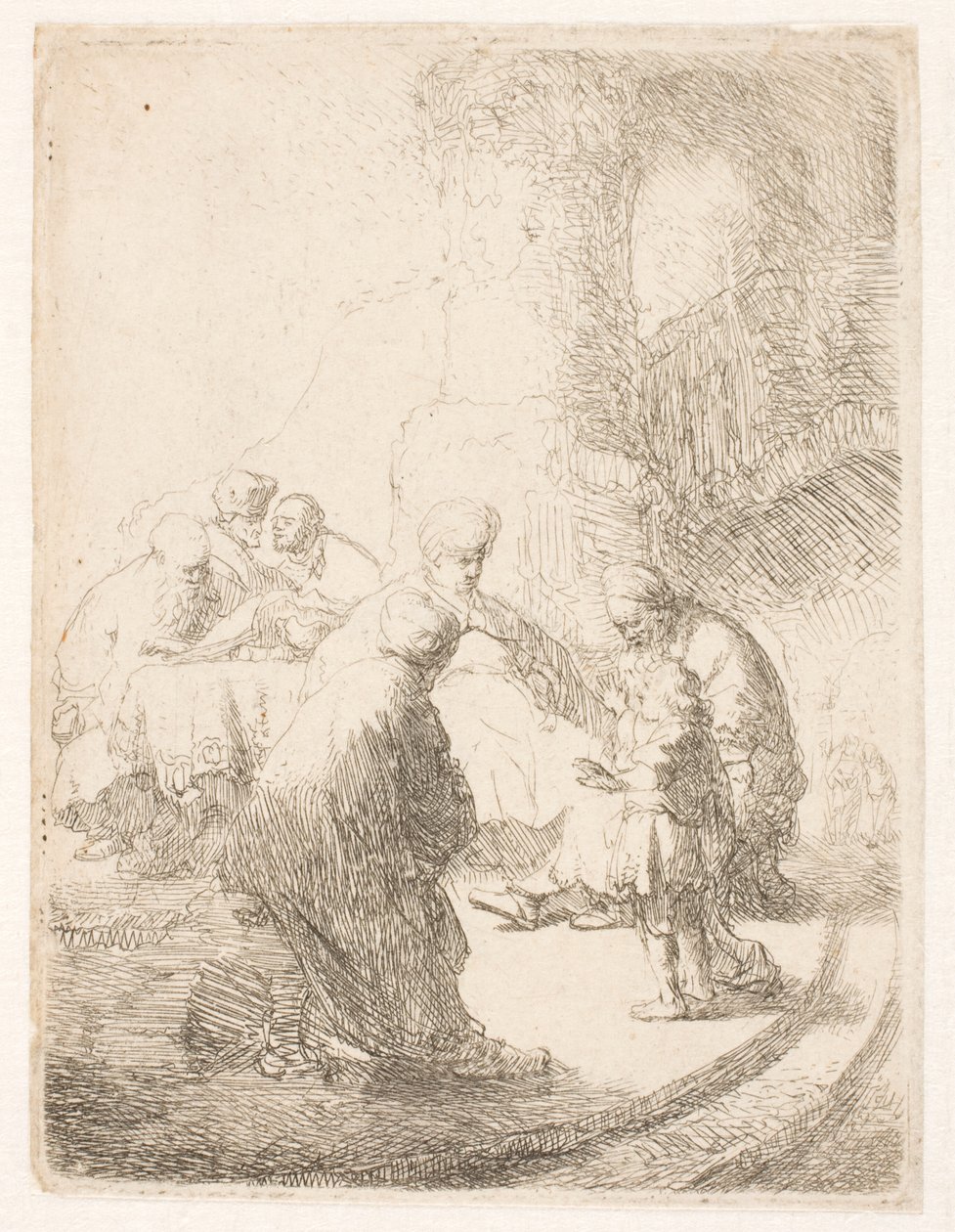 Cristo a debater com os doutores: placa pequena de Rembrandt van Rijn