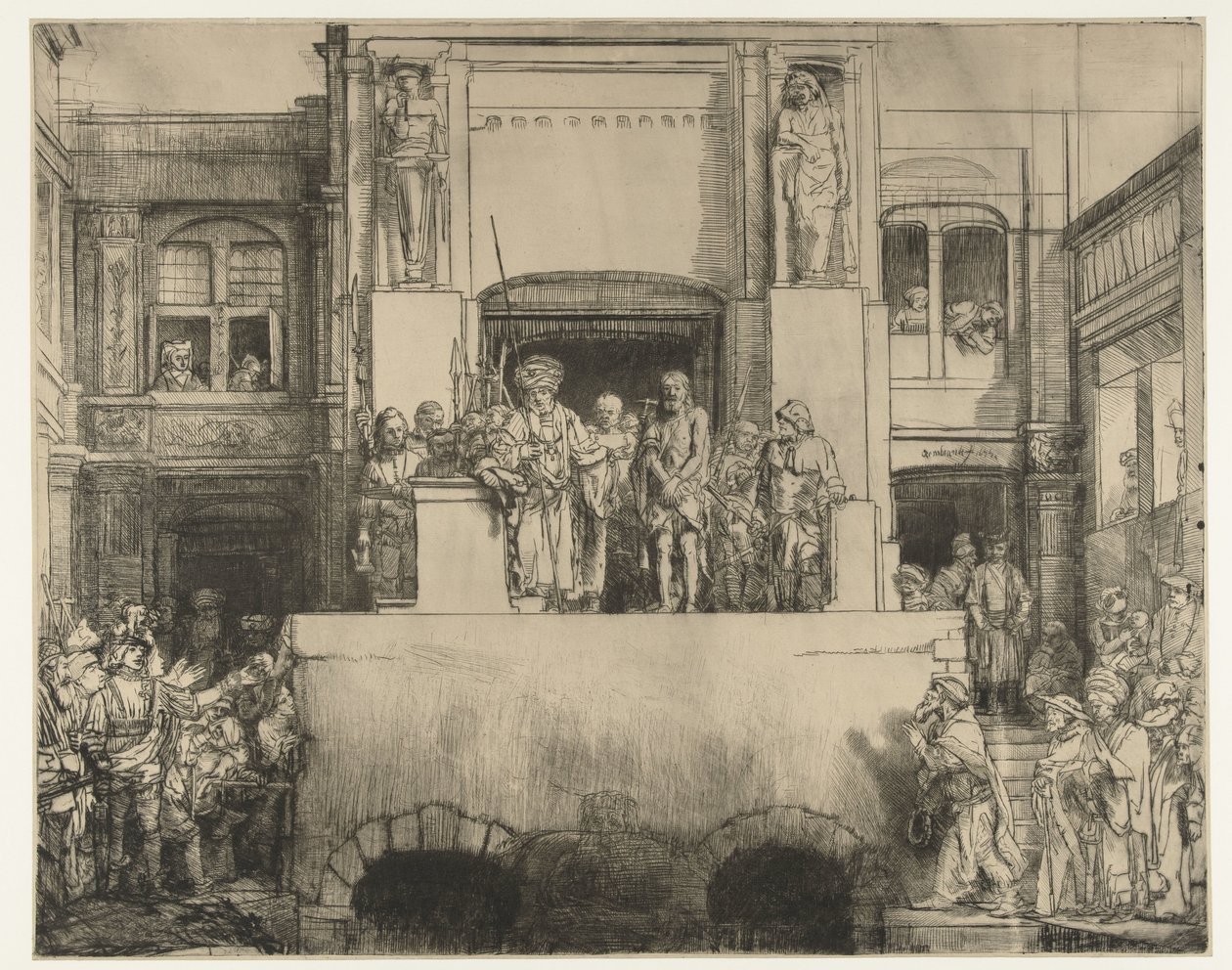 Cristo apresentado ao povo: prato retangular de Rembrandt van Rijn