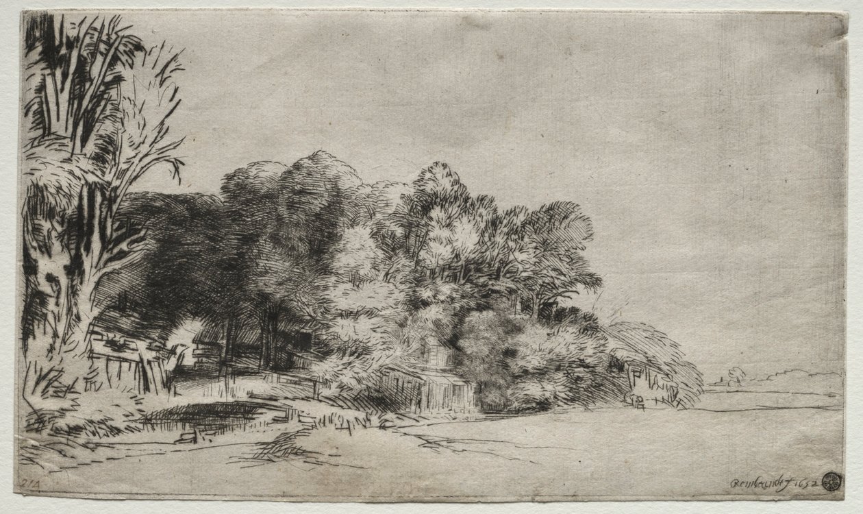 Grupo de árvores com um Vista, 1652. de Rembrandt van Rijn