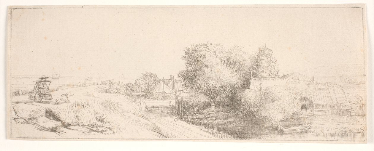 Contraprueba de «Paisagem com um leiteiro» de Rembrandt van Rijn