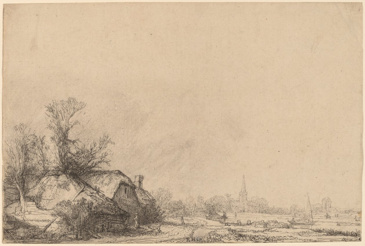 Casa de campo ao lado de um canal de Rembrandt van Rijn
