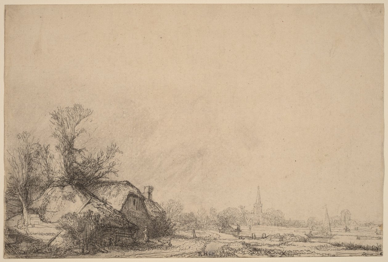 Casinha junto a um canal de Rembrandt van Rijn