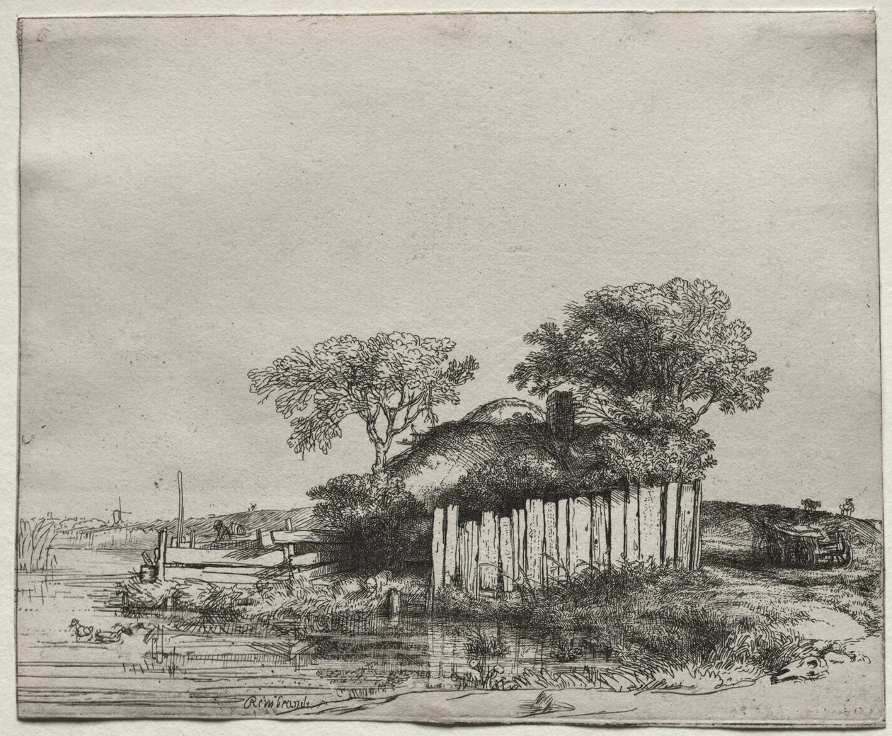Casa de campo com um empalidecimento branco, 1648. de Rembrandt van Rijn