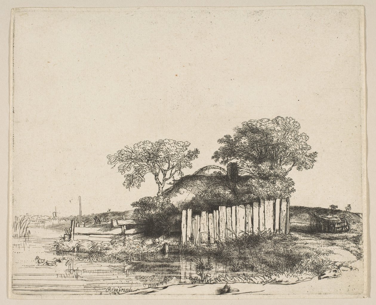 Casa de campo com um empalidecimento branco, 1648. de Rembrandt van Rijn