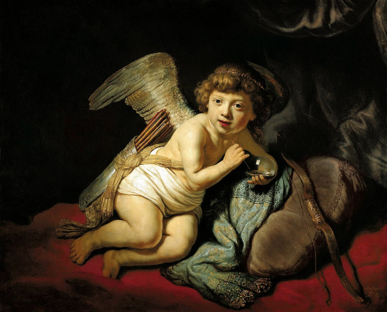 Cupido soprando uma bolha de sabão, 1634. de Rembrandt van Rijn
