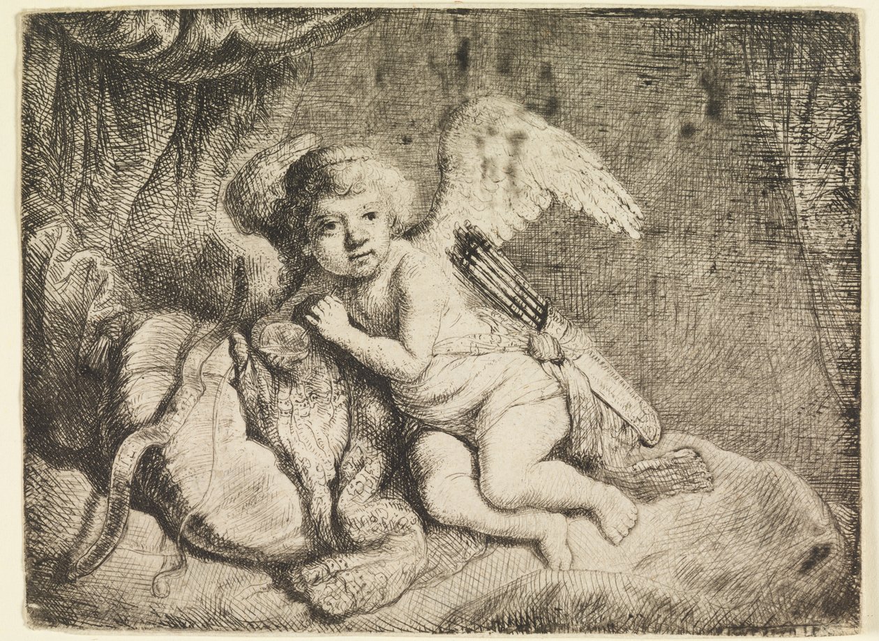 Cupido Descansando, depois de uma pintura anteriormente atribuída a Rembrandt de Rembrandt van Rijn