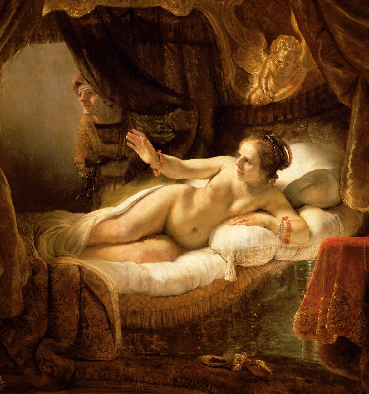 Danae, 1643 óleo sobre tela detalhe de 47569 de Rembrandt van Rijn