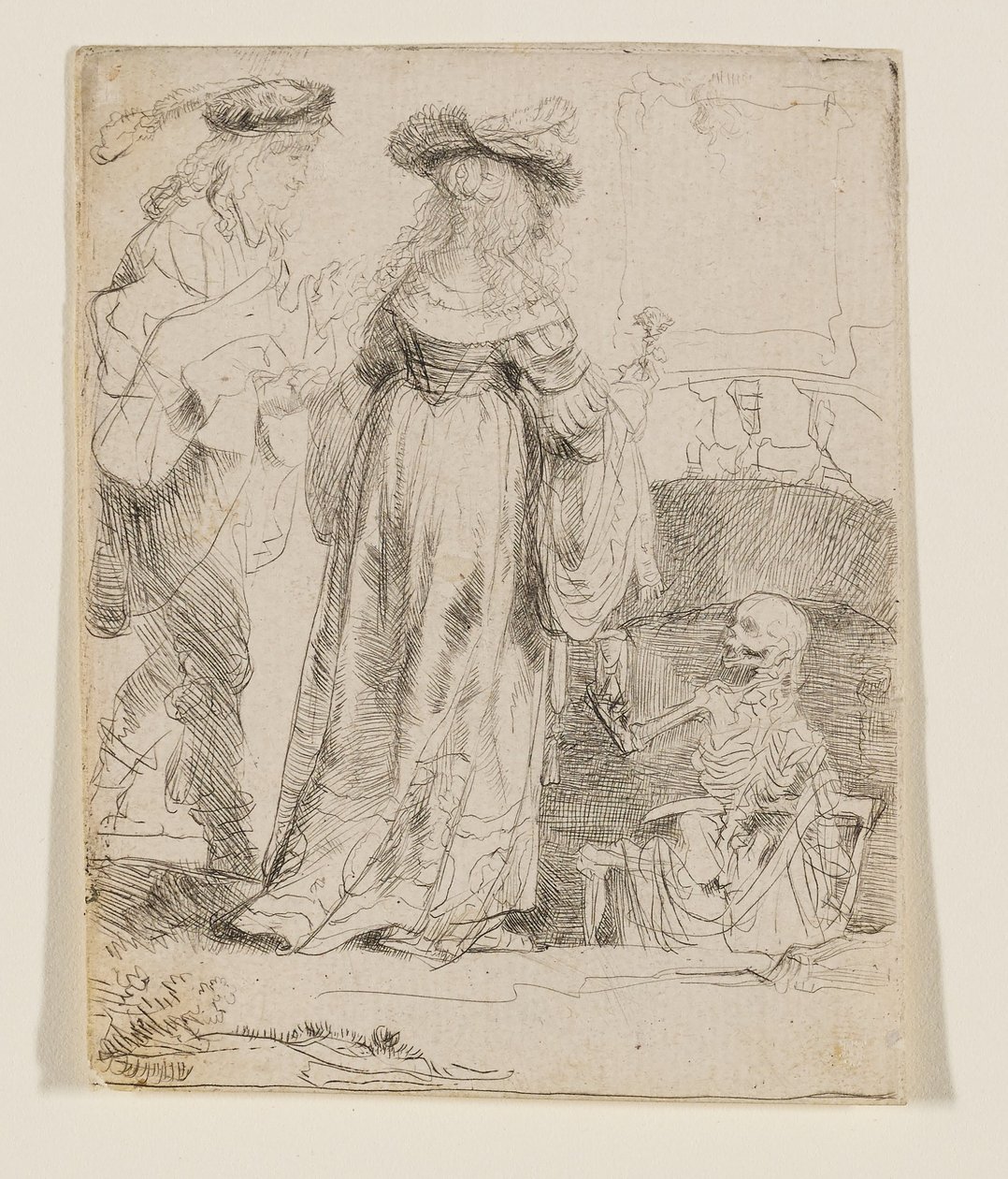 A Morte a aparecer a um casal de recém-casados a partir de uma sepultura aberta de Rembrandt van Rijn