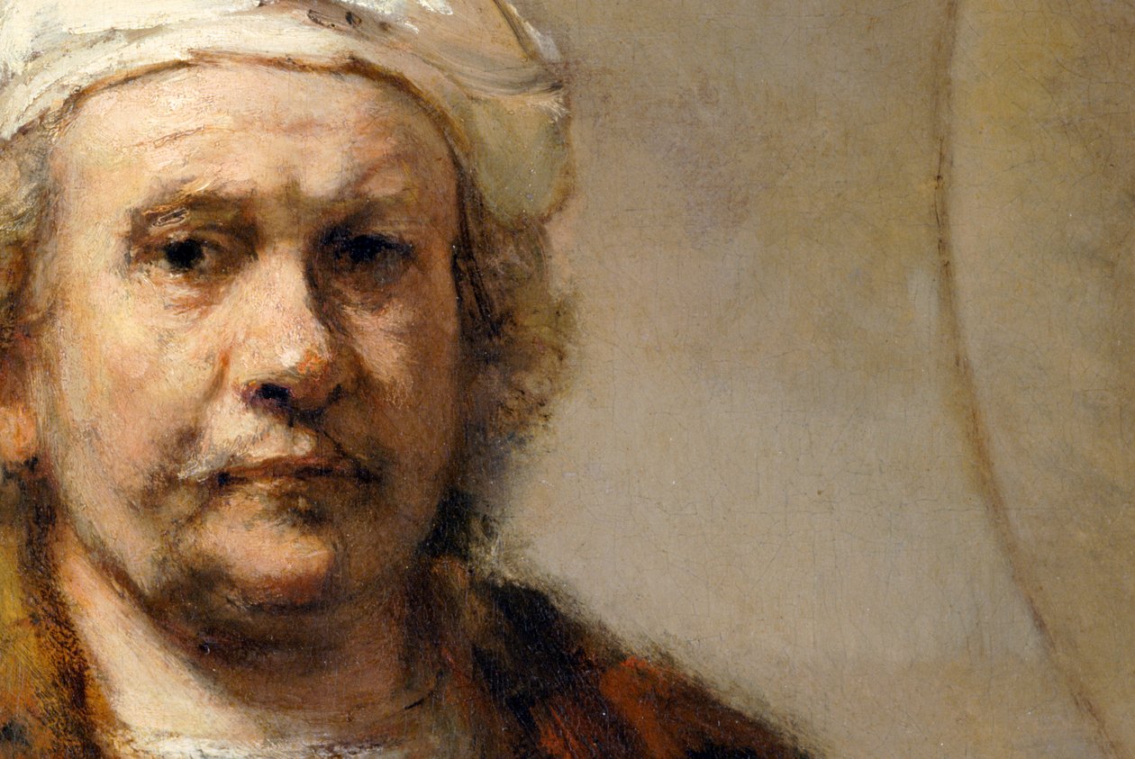 Detalhe de um auto-retrato do pintor holandês Rembrandt van Rijn, c1665 de Rembrandt van Rijn