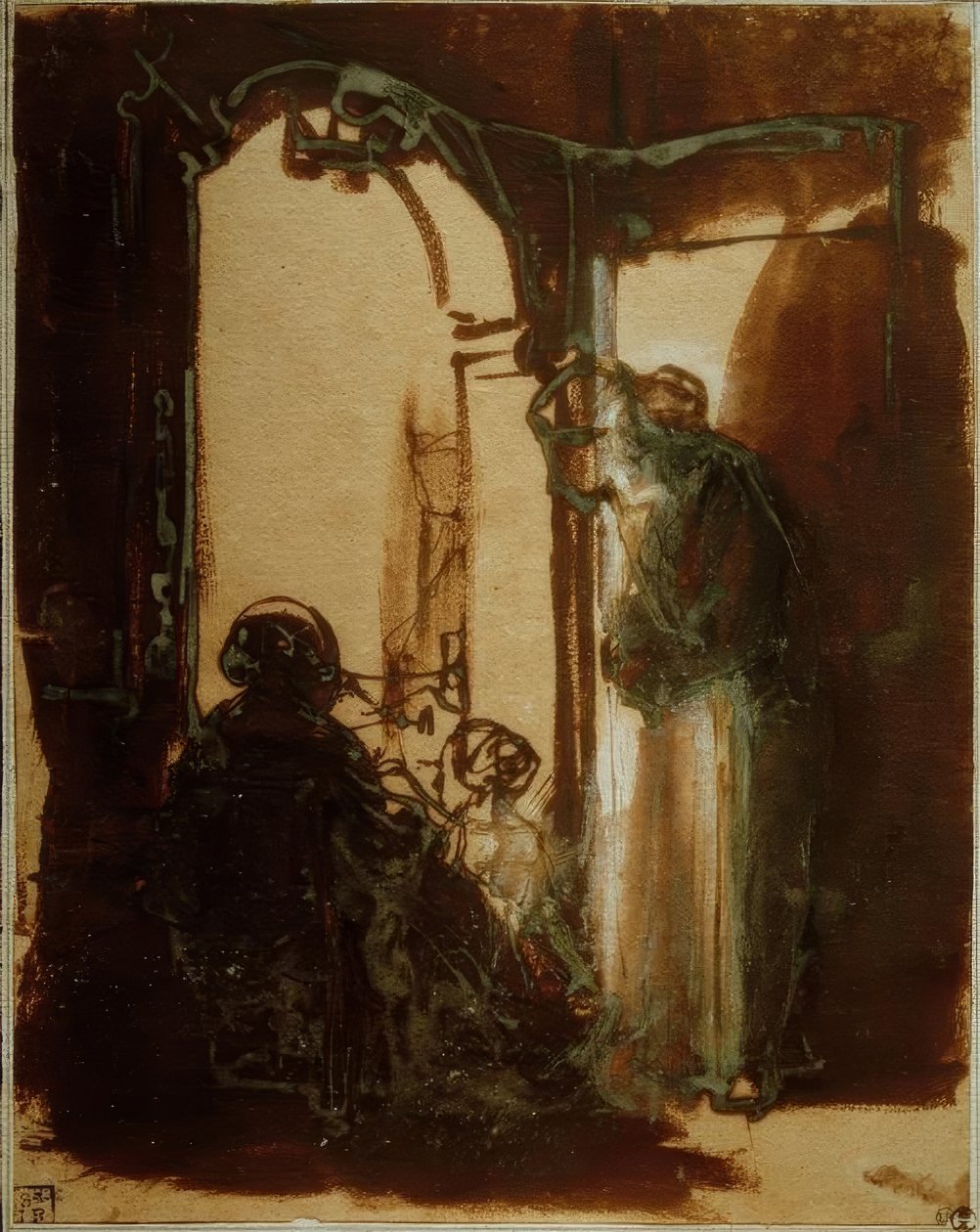 Três mulheres na porta de Rembrandt van Rijn