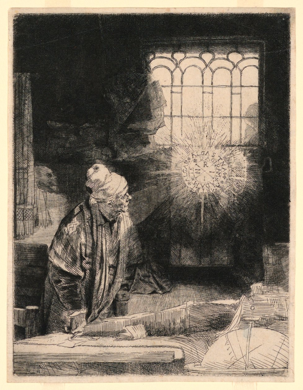 Faust em seu estúdio, assistindo a um disco mágico de Rembrandt van Rijn