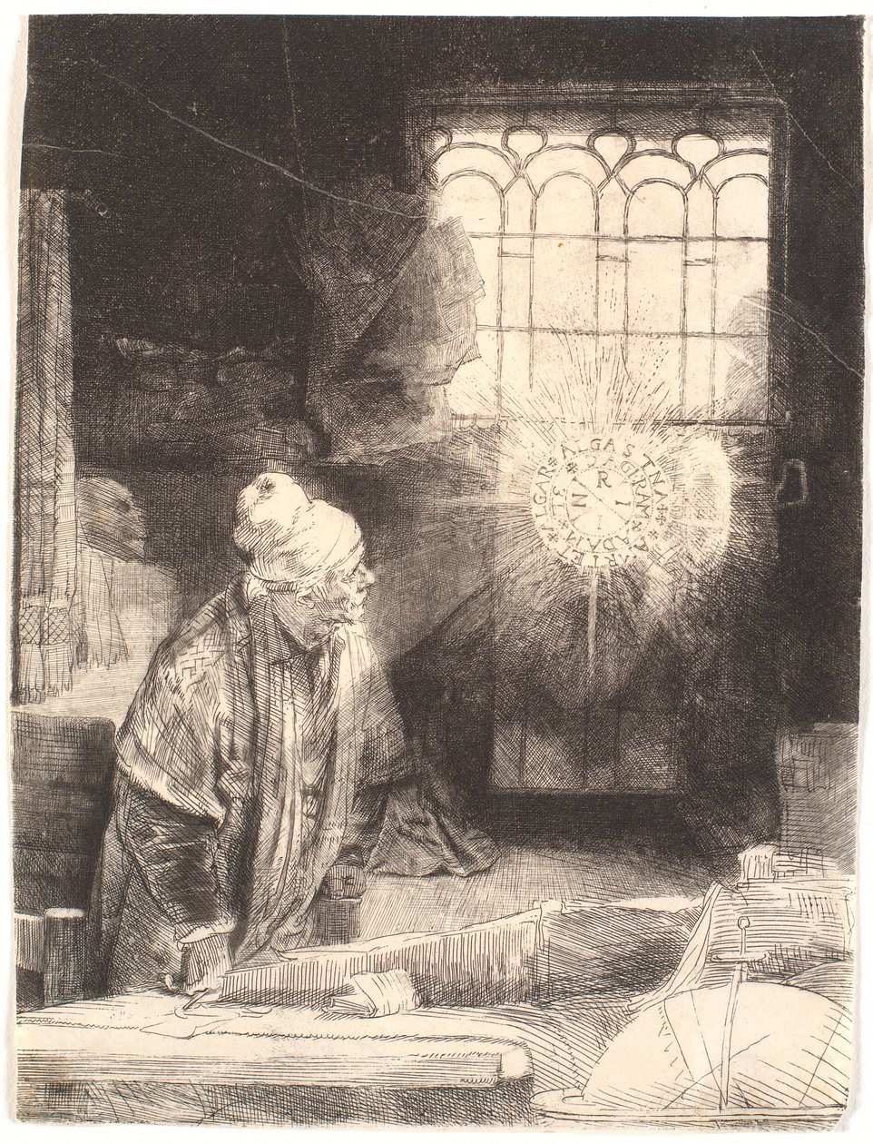 Faust em seu escritório, observando um disco mágico (Dr. Faustus) de Rembrandt van Rijn
