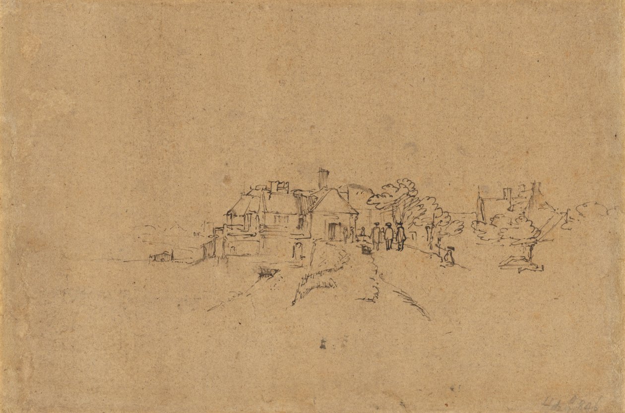 Figuras no Anthoniesdijk Entrando em Houtewael [verso] de Rembrandt van Rijn