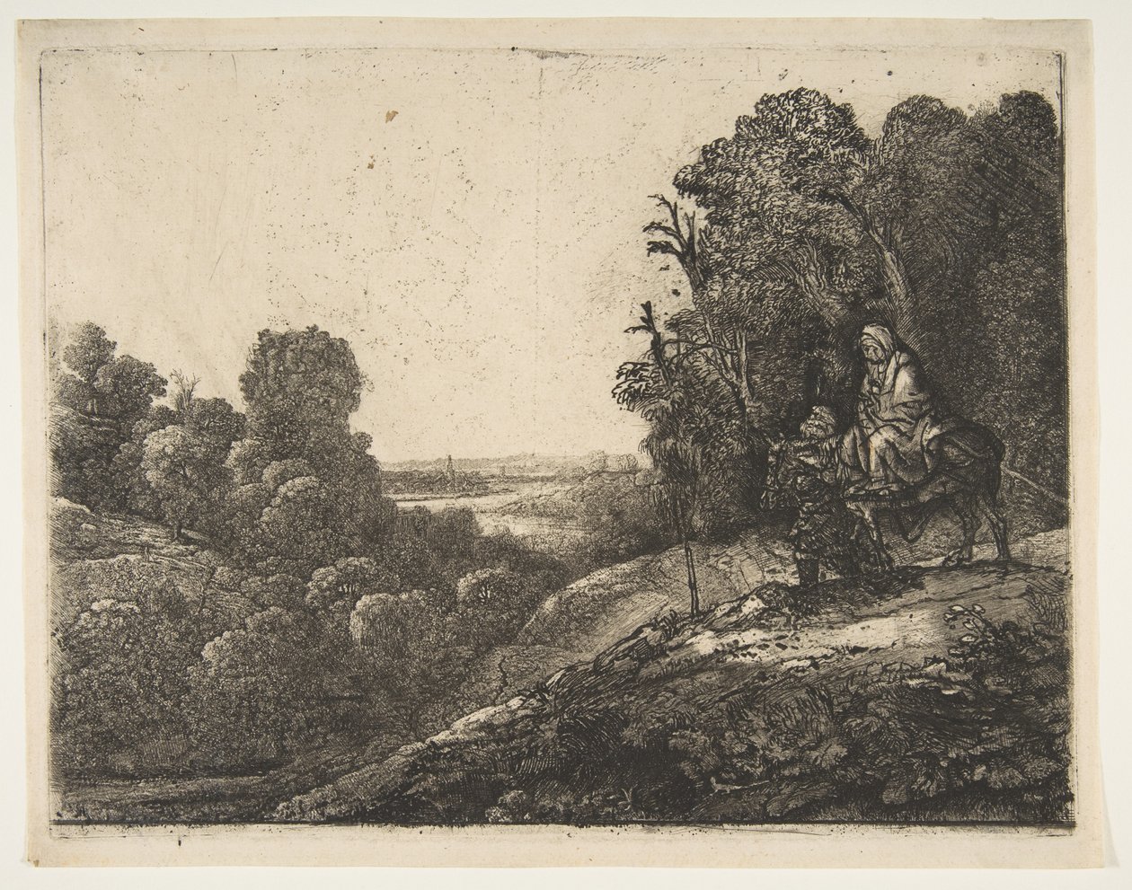 Voo para o Egito: Alterado de Tobias e o Anjo por Hercules Segers, ca. 1653 de Rembrandt van Rijn