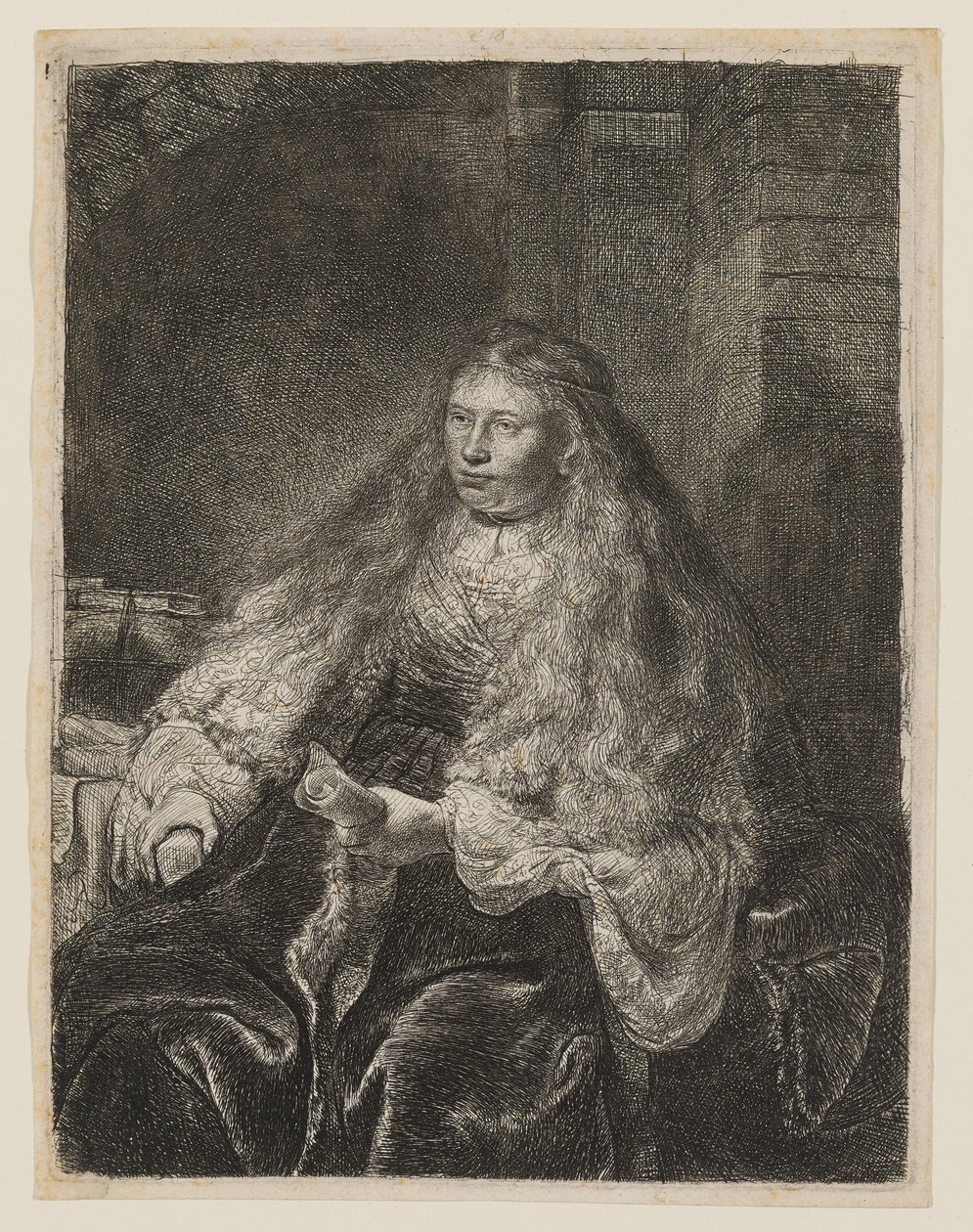 Rapariga com o cabelo a cair-lhe sobre os ombros de Rembrandt van Rijn