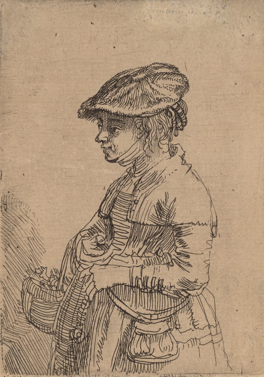 Menina com uma cesta, c. 1642. de Rembrandt van Rijn