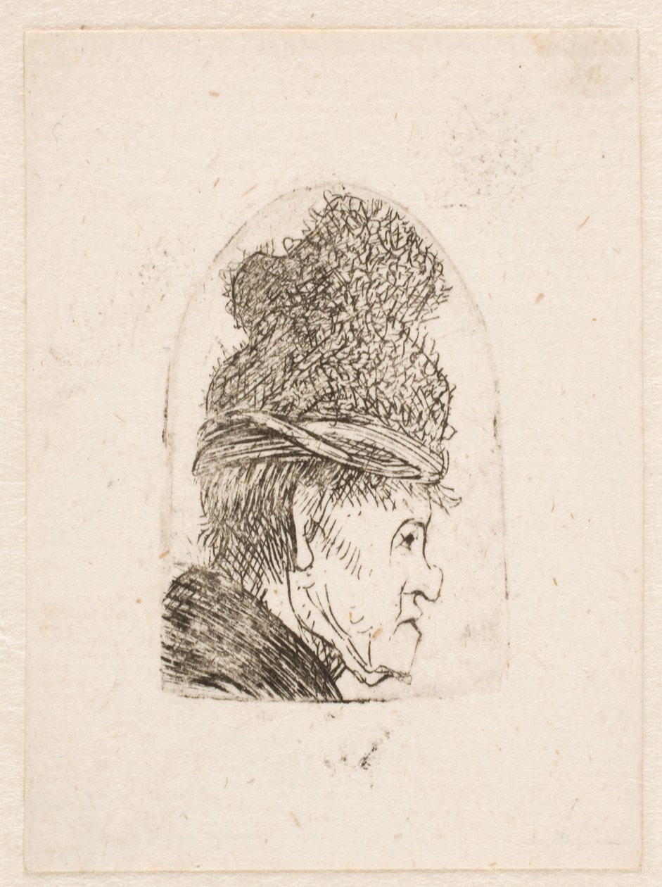 Perfil grotesco: homem com boné alto de Rembrandt van Rijn
