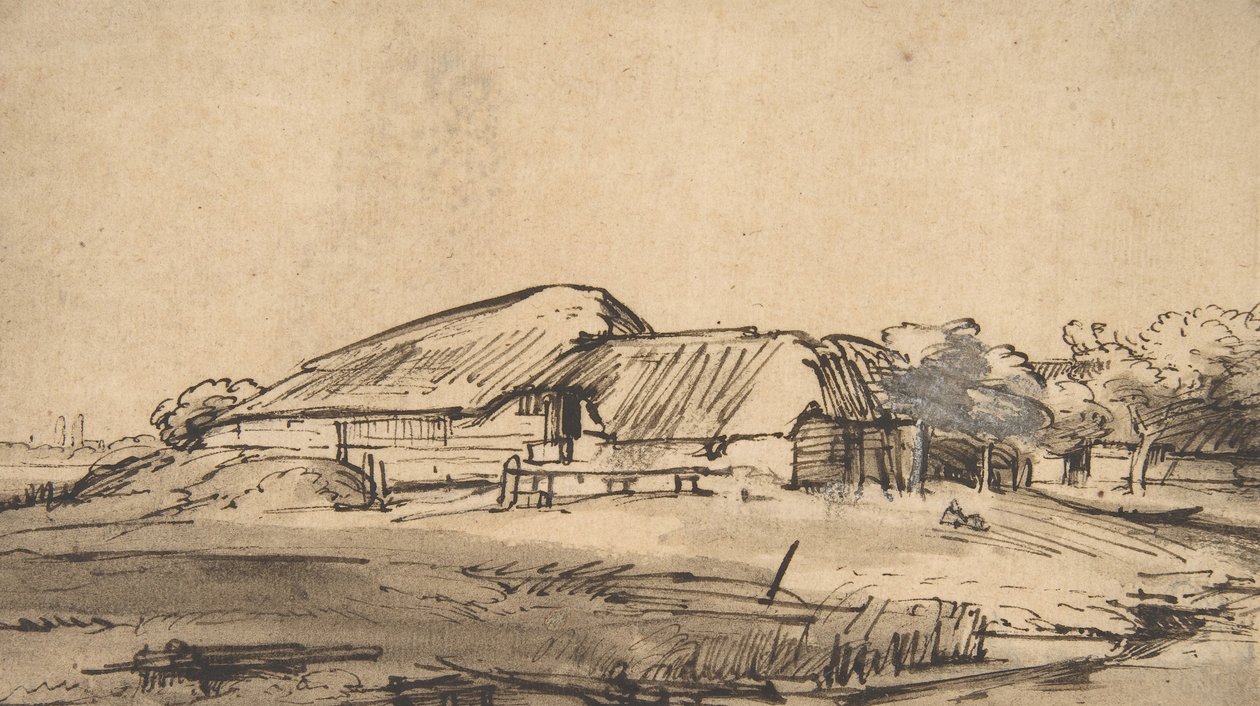 Grupo de Edifícios Agrícolas, ca. 1648-52. de Rembrandt van Rijn