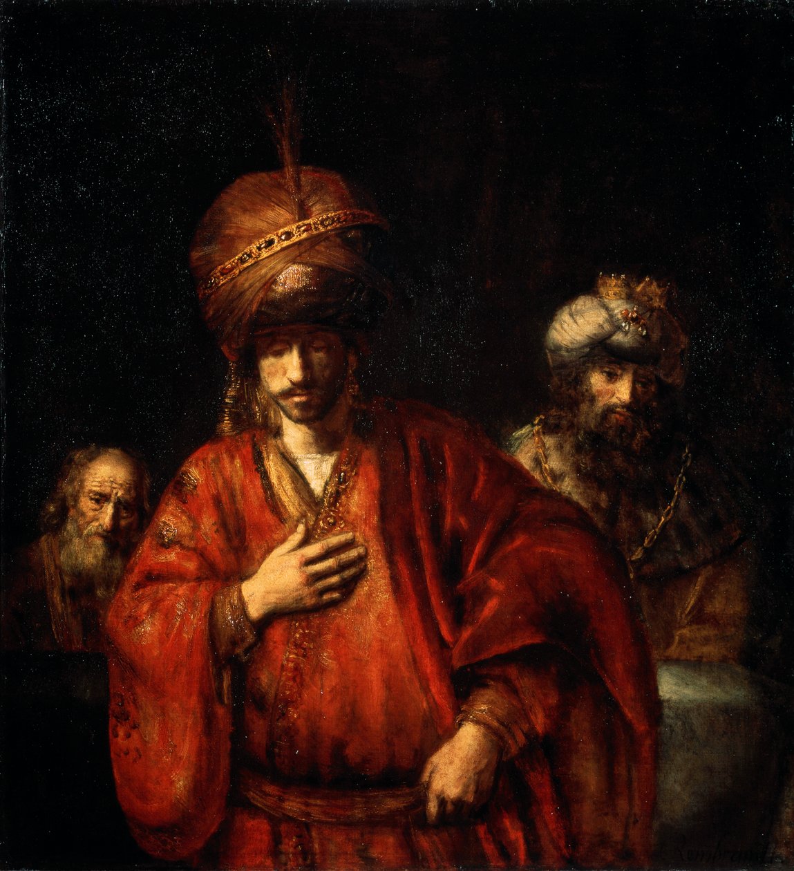 Hamã reconhece seu destino Davi e Urias, 1665. de Rembrandt van Rijn