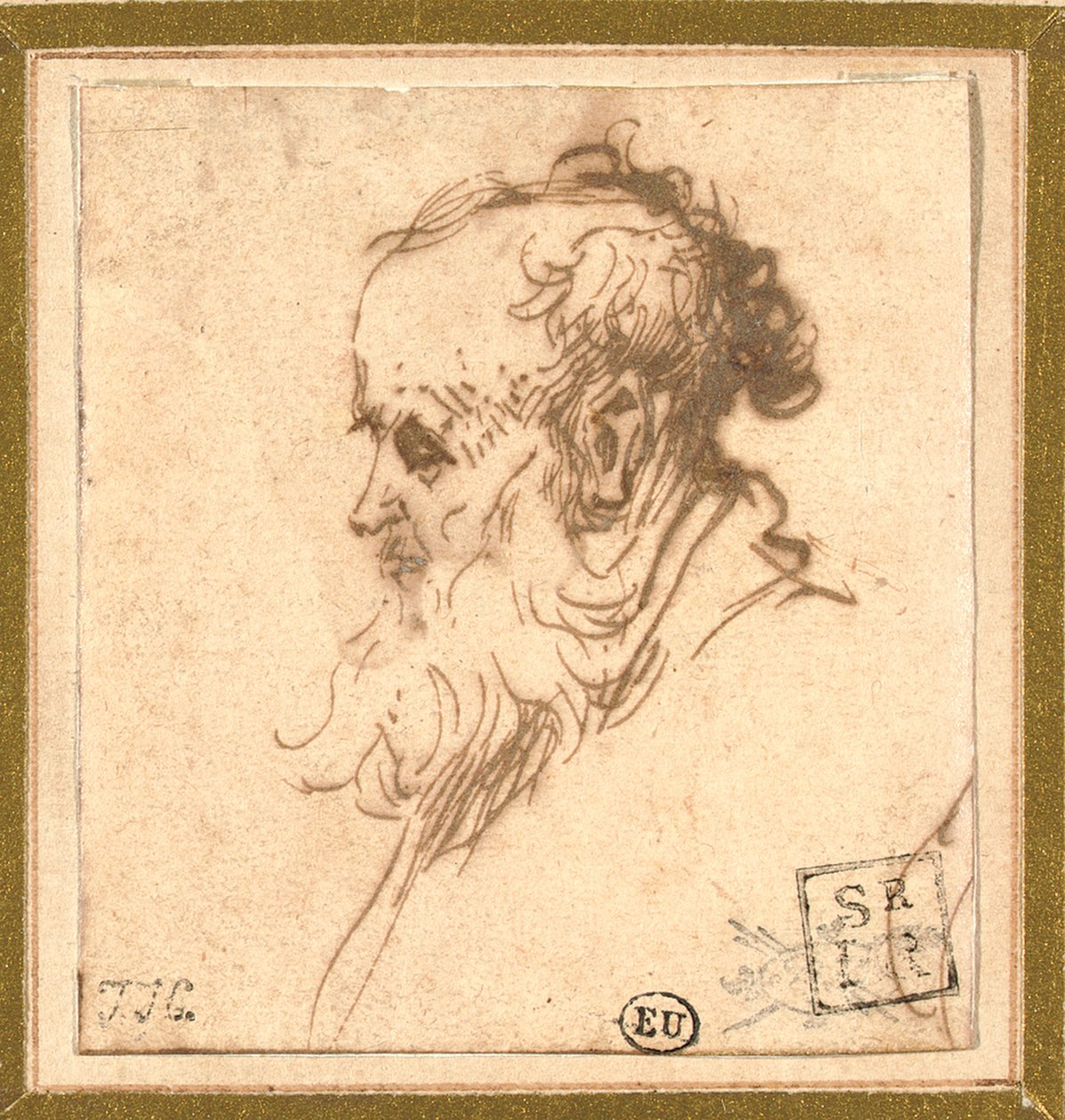 Cabeça de um homem barbudo de perfil à esquerda de Rembrandt van Rijn