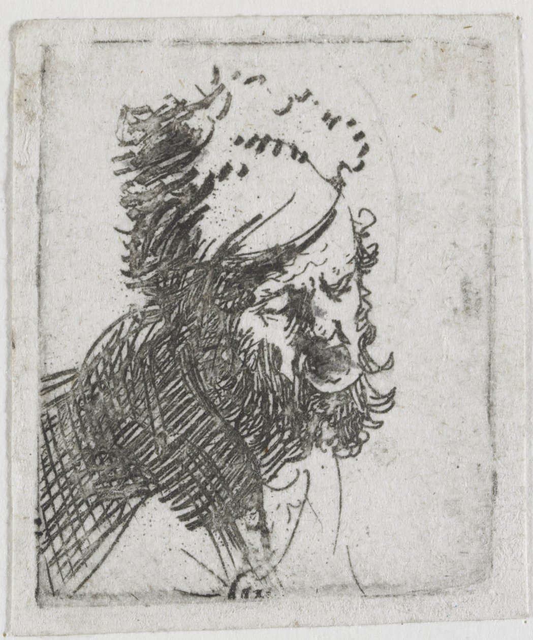 Cabeça de um homem com um gorro de pele, a gritar de Rembrandt van Rijn