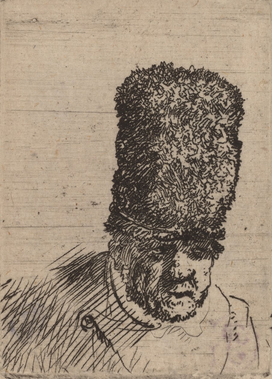 Cabeça de um velho com boné de pele alta. de Rembrandt van Rijn
